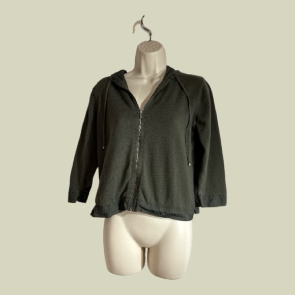 Banana Republic Tops - Banana Republic Cropped Hoodie Jacket Olive Green 3/4 Sleeve Size Small
